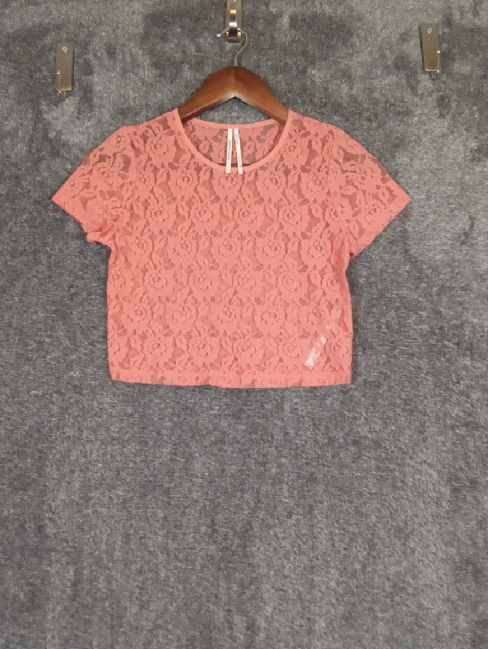 Anthropologie Cropped Fitted Sheer Floral Lace Peach Cochella Womens XS - Picture 2 of 8